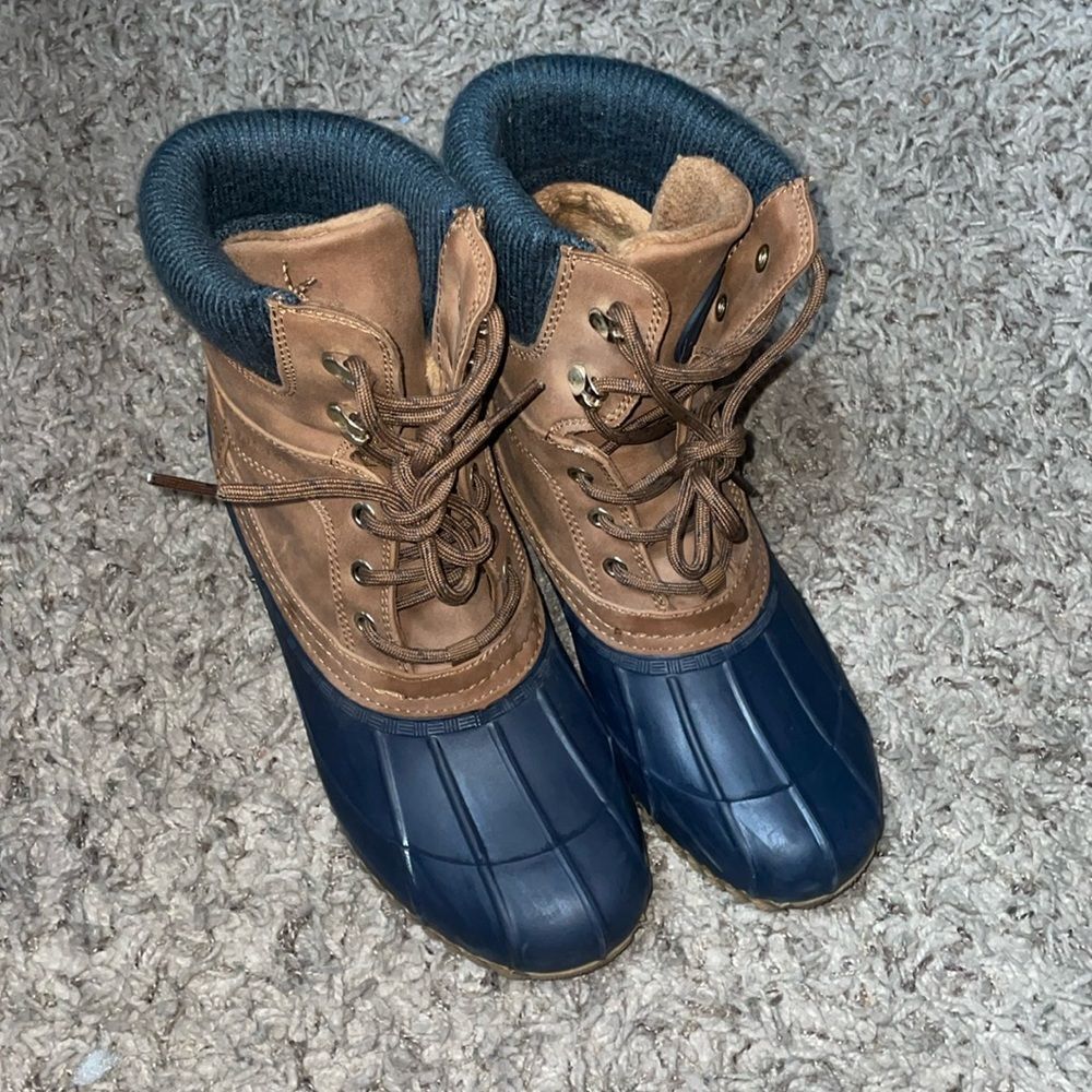 Tommy Hilfiger Cuffed Leather Winter Duck Navy Khaki Twreise Vintage 90s Boot - Picture 3 of 12